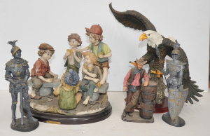 Lot 32 - Lot of Moden Resin Figures incl Eagle, Cowboy, Kids & 2 x AF Mediev