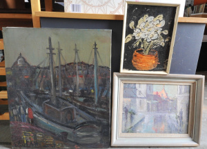 Lot 58 - 3 x Framed Modernist Oil Paintings & Watercolours - Large stretched