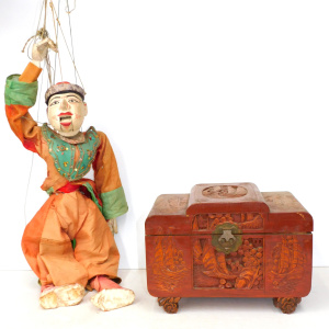 Lot 88 - 2 pces Oriental wood items inc Marionette Puppet approx 70cm L & Ca