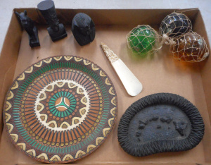 Lot 90 - Mixed Group lot, incl Miniature Bouys, Carved Bone Shoe horn, Wooden Al
