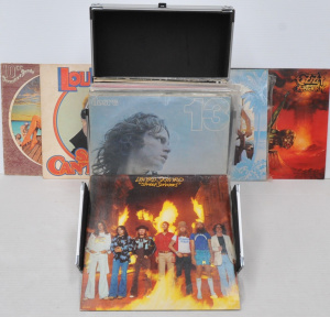 Lot 101 - Metal LP Record Carry-Box with contents incl Dylan, Doors, Kiss, Lou R