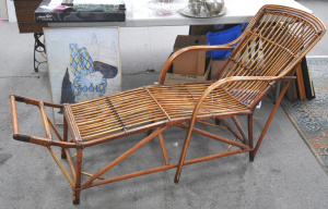 Lot 105 - 1930s Original Cane & Oak Sunlounge - Approx 170cm L