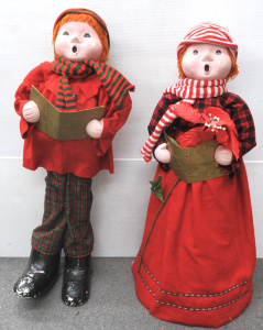 Lot 109 - 2 x Large Foam Christmas Figures of Boy & Girl Carolling - Approx