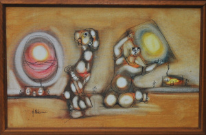 Lot 111 - Hargreaves Ntukwana (1938 - 1998) Large framed Oil painting - Solar Fi