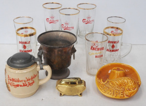 Lot 114 - Lot of Bar Related Items incl Ronson Table Lighter, German Beer Stein,