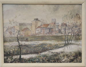 Lot 145 - Artist Unknown Framed c1930 40s Oil Painting - European Town in Winter
