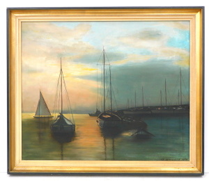 Lot 157 - O Briedis (Active c1960 - 70s) Framed Oil Painting - Evening Calm - Si