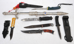Lot 162 - Lot of Vintage Knives incl Japanese Bowie Knife, USA Saber Knife, Dive