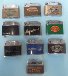 Lot 185 - Group Vintage Advertising Cigarette Lighters, incl Del Monte, Vat 69,