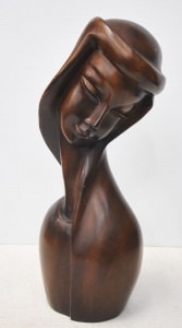 Lot 194 - Carved Figural Wooden Bust of A Woman - Approx 40cm