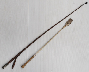 Lot 200 - 2 x Vintage Whips incl Coachmans Whip & Jockeys Whip w Original Pe