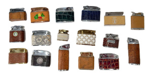 Lot 218 - Large Group lot Leather-wrapped and Snakeskin Design Cigarette Lighter