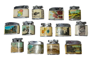 Lot 229 - Group vintage cigarette Lighters with Travel themes, incl Melbourne bo