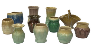 Lot 235 - 11 x pces 1930s Australian pottery - 10 x Remued, vases, basket, talle