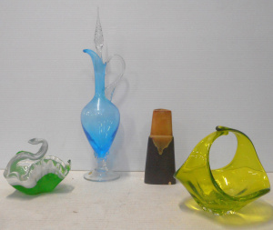 Lot 237 - Group lot colourful art glass and ceramics, incl Gunda vase (AF), Ital
