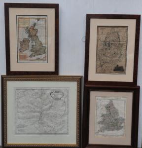 Lot 238 - 4 x Framed 18th & 19th C Engraved English Maps - c1780 M Bonne Car