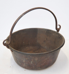 Lot 242 - Vintage Copper Jam Pot w Handle - Approx 36cm D