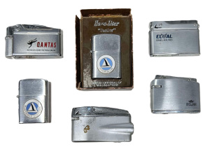 Lot 256 - Group Vintage Cigarette Lighters with Aviation themes, incl KLM, Qanta
