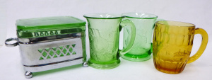 Lot 259 - Group lot of Vintage Coloured Depression Glass inc, 2 x English Royalt
