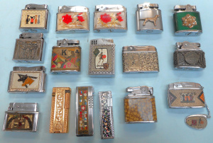 Lot 260 - Group lot Vintage cigarette Lighters with Colourful Designs