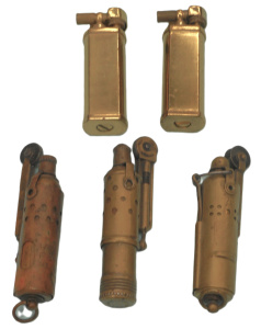 Lot 291 - Group Vintage Brass cigarette Lighters, incl Surelite, Bowers, etc