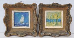 Lot 299 - Artist Unknown - Pair Gilt framed c1975 Miniature Oil Paintings - Popl
