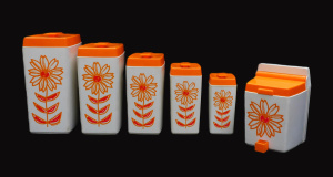 Lot 312 - Retro set of Six Nylex Australia Cannister - Orange lids with Orange &
