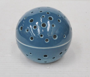 Lot 315 - Modern Porcelain 2 piece Spherical Candle Holder - Blue glaze, Pierced