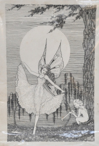 Lot 334 - Joyce Shambler (Active c193040's) Unframed Ink Drawing - Moonlight Fai