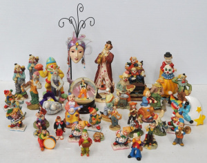 Lot 38 - Box Lot of Resin & Ceramic Clown Figueres incl Snow Globe, Clowns P