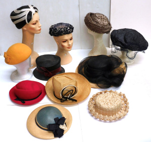 Lot 17 - Group Lot of Ladies Hats inc Vintage Blue & Cream Pill Box, Fascina