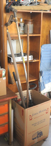 Lot 23 - Box lot of Assorted Tools Incl Whipper Snipper, Shovel , Hand Rake, Rak