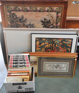 Lot 29 - Group lot - Framed Paintings, prints, Tapestries & Embroideries + B