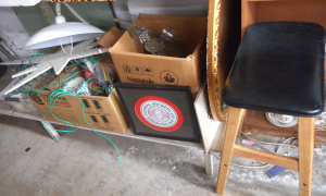 Lot 65 - Mixed group lot household items, incl hanging lampshade, Oval mirror, V