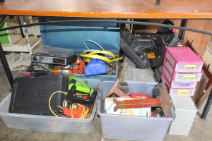 Lot 73 - Large Group Lot of Tools & Others incl Power Drills, Bench Saw, Cha