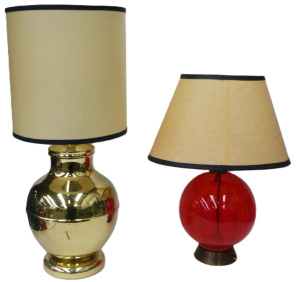 Lot 80 - 2 x 1980s Lamps inc Red Glass Ball shaped on brass base with Oval cream