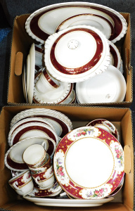 Lot 84 - 2 x Boxes vintage Burgundy & Gilt part dinner sets inc Alfred Meaki