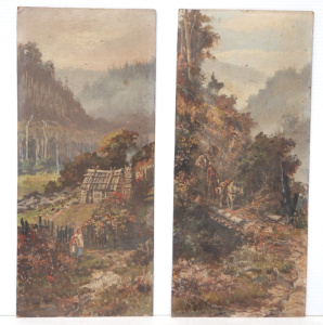 Lot 151 - Artist Unknown - Pair Unframed c1900 Australian oil Paintings - On the