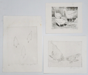 Lot 153 - Bill Offord (1944 - ) 3 x Unframed Etchings - Geese, 3 Chooks + Bantam