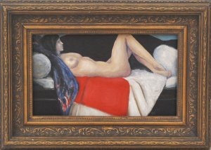 Lot 154 - Tom Wilson (Active c1980-90s) Gilt Framed Oil painting - Reclining Nud