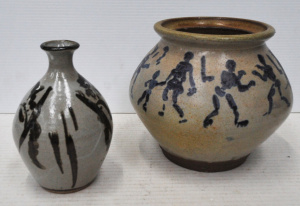 Lot 161 - 2 x pieces - Vintage Signed Studio Pottery - Large Vase w Hand painted