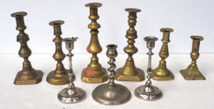 Lot 167 - 9 x Vintage Assorted Brass & Chrome Candlesticks