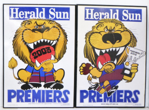 Lot 176 - 2 x Block Mounted Weg Football Posters - Brisbane Lions Premiers 2002
