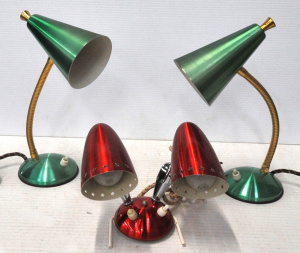Lot 195 - 3 x Vintage Anodized Reading Lamps incl Dual Red Anodized Reading Lamp