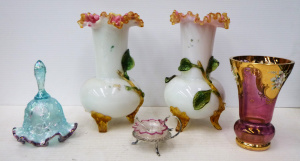Lot 202 - Group lot of Glass items inc, pair of poss Victorian English Stevens &