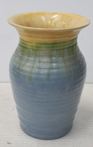 Lot 253 - Vintage Remued Australian pottery Vase w Ribbed Design & Blue, Gre