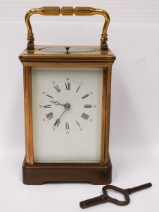 Lot 283 - c1839 French L' epee Brass Repeater Carriage clock with Key, faceted g