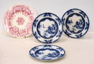 Lot 297 - 4 vintage English China Cabinet plates inc 3 x c1910 Flow Blue Spode -
