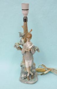 Lot 306 - Vintage Lladro Lamp Base - Boy Holding Dove Model 4508 - af finger, R