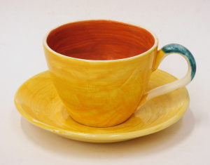 Lot 324 - Vintage AMB - Boyd Australian Pottery Cup & Saucer Yellow glaze w